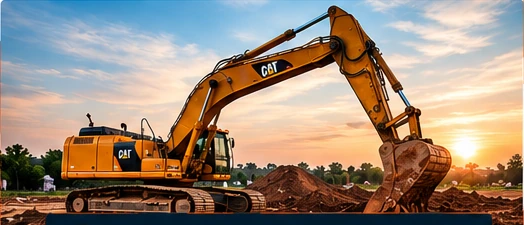 Large excavator working at sunset in South Sudan
