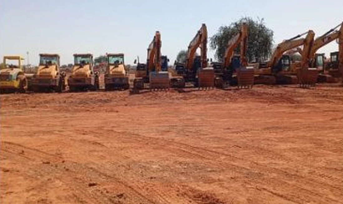 Heavy fleet of excavators and road construction machinery
