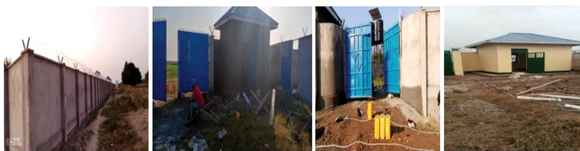 Completed boundary wall fence and construction site