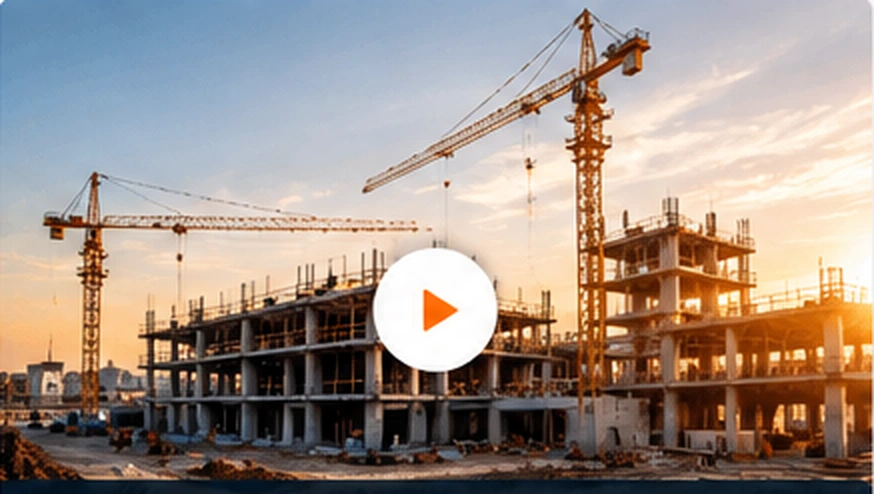 Construction site with cranes and a building under development
