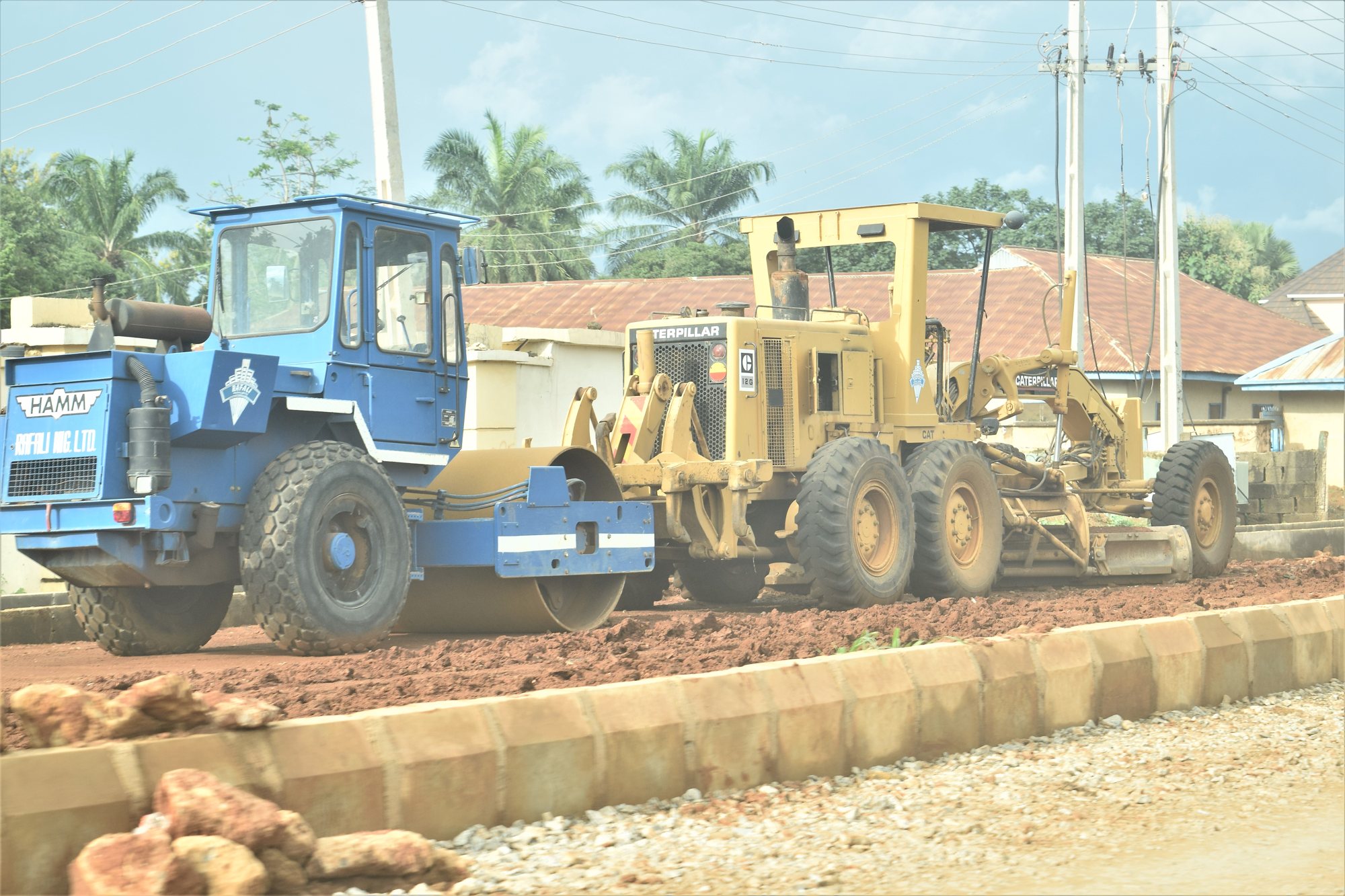 Motor grader on a road project